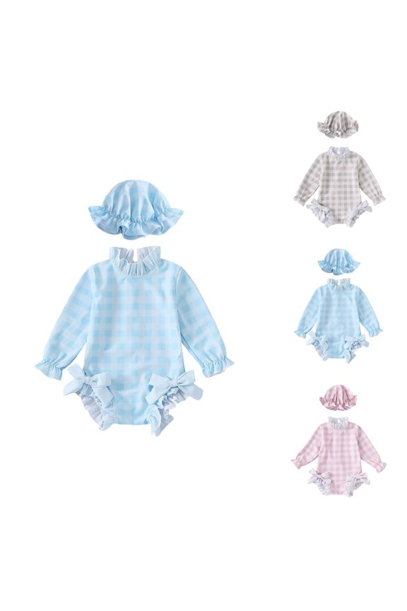 Girls Swimsuit Baby Rash Guard Girls Long Sleeve Swimsuit Romper with Matching Hat Sun Protection Bathing Suit Quick-Dry Beach Wear for Toddlers