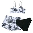 thumbnail image 1 of Girls Swimsuit Bathing Suit Floral Tropical Print 3 Piece Swimwear Bikini with Cover Up,Z0-Black,8-9 Years, 1 of 5