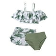 thumbnail image 1 of Girls Swimsuit Bathing Suit Floral Tropical Print 3 Piece Swimwear Bikini with Cover Up,Z2-Green,11-12 Years, 1 of 5