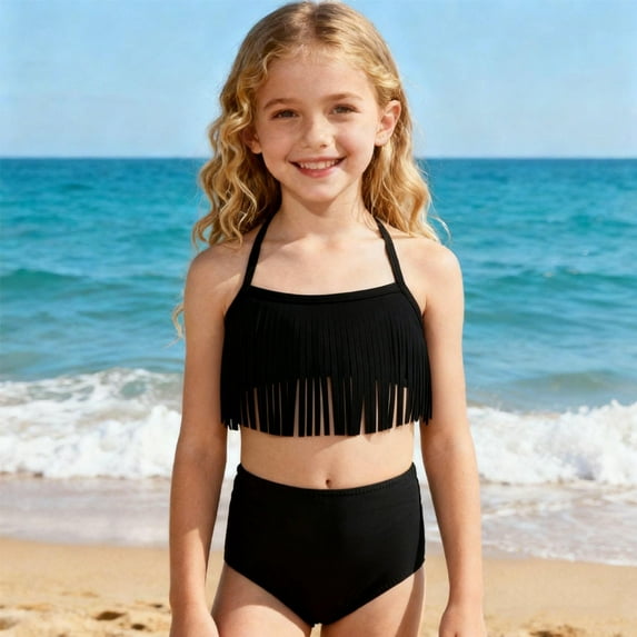 Girls Swimsuit Bikini Set 2 Piece Bathing Suit Adjustable Straps Tiered Ruffled Swimwear for Teen Girls