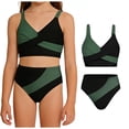 thumbnail image 1 of Girls Swimsuit Bikini Set 2 Piece Bathing Suits Adjustable Straps Color Block V Neck Swimwear Size 7-16, 1 of 6