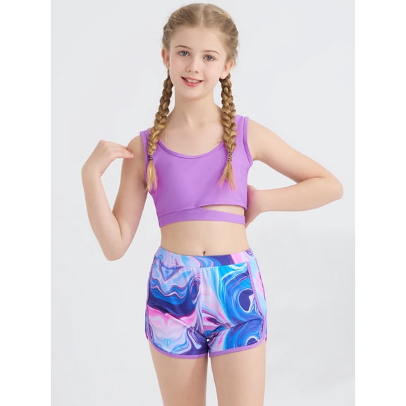 Girls Swimsuit Bikini Set 3 Piece Tropical Print Bathing Suit with Shorts Teen Girl's Swimwear for 7-16 Years