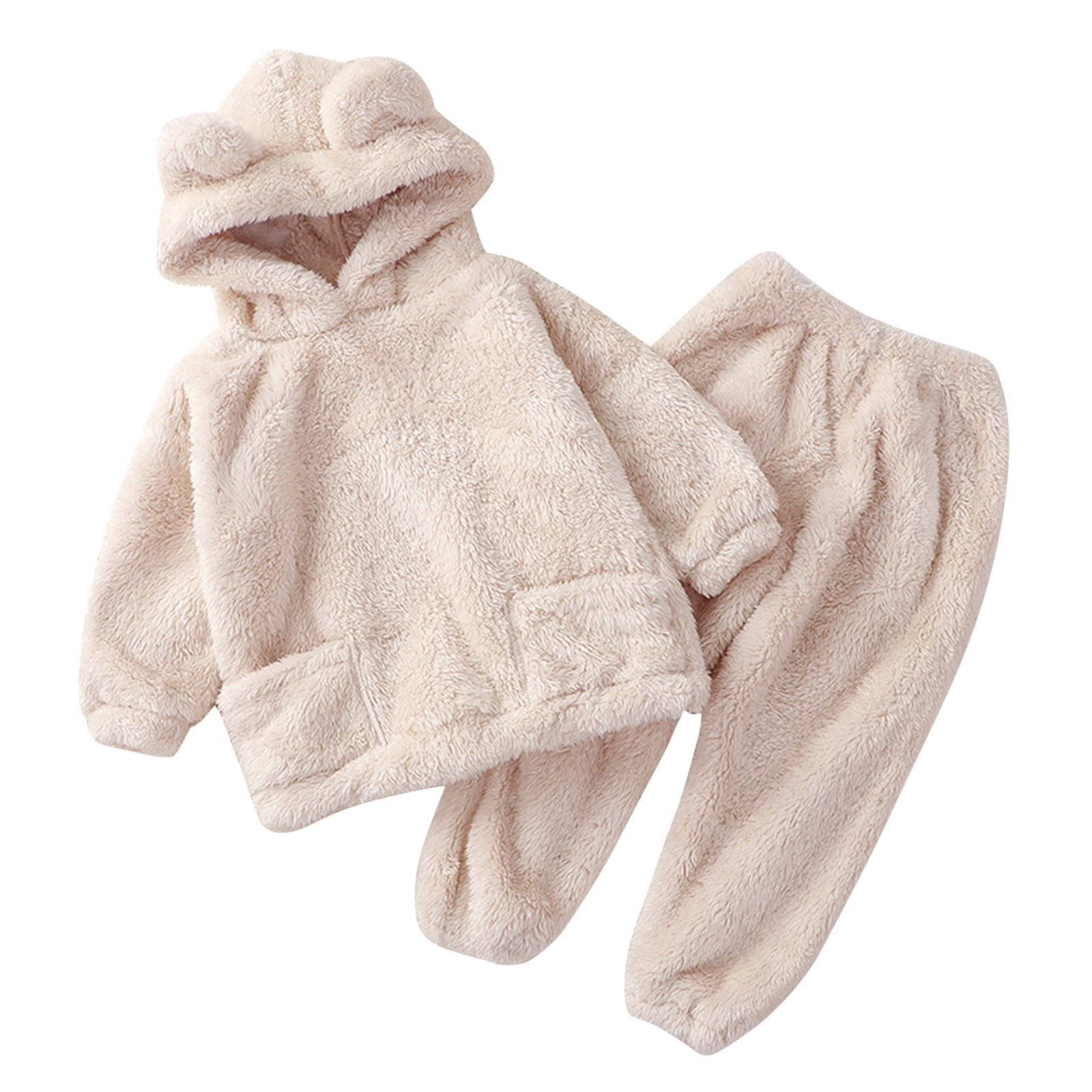 Girls' Fuzzy Fleece Sweatsuit Set - Pink Loose Pullover Hoodie & Pants For Winter (Size 9-10 Years)