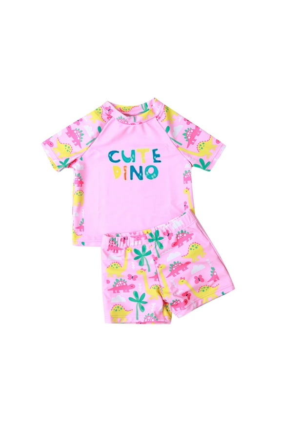 Girls Swimsuit Cartoon Rash Guard Toddler Kids Girls 2PCS Swimwear Long Sleeve Top and Shorts Set Sun Protection Summer Beach Bathing Suit