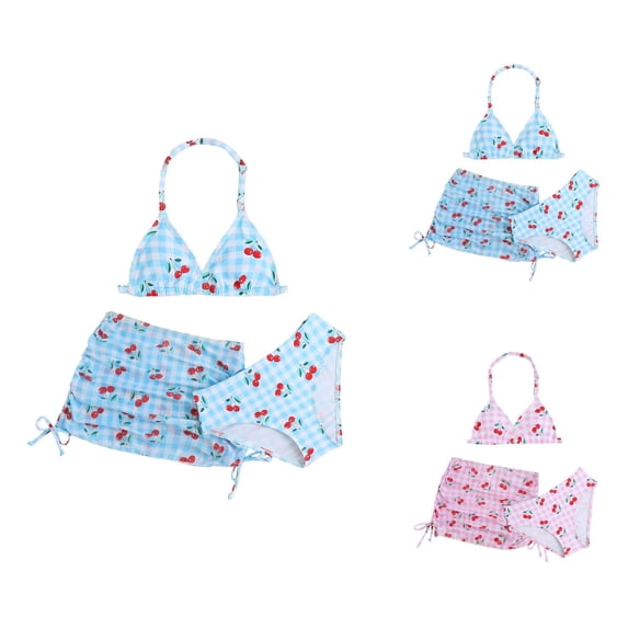 Girls Swimsuit Cherry Print Bikini Girls Cute Two Piece Swimwear with Rash Guard Top and Bottom Fun Graphic Bathing Suit for Summer Vacation