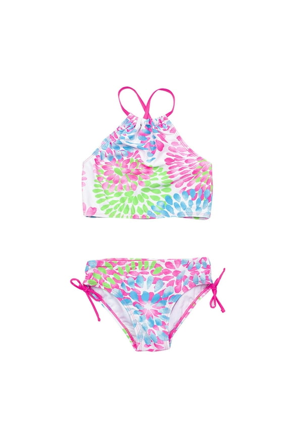 Girls Swimsuit Color Block 2 Pcs Girl Floral Tops Drawstring Bikini Bottoms Suit Suit Bikini Split Water Drop Print Bikini Swimwear 11-12 Years