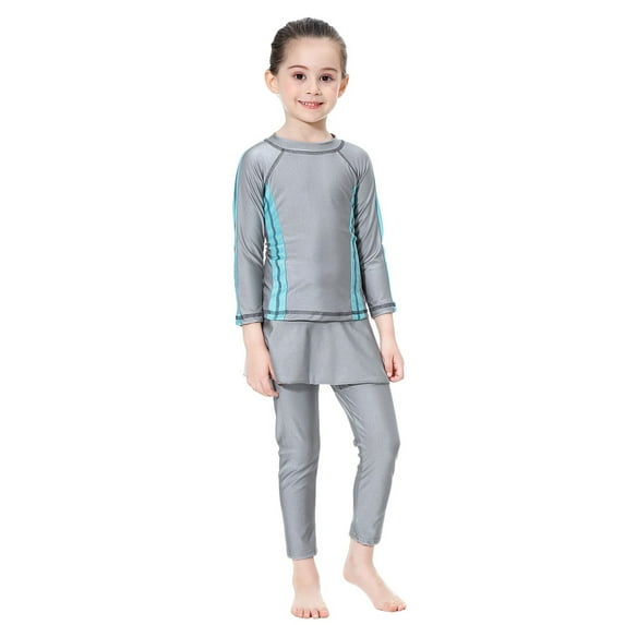 Girls Swimsuit Color Block Rash Guard Full Coverage Long Sleeve Swim Shirt Swim Pants with Sun for Beach Pool Swimwear 8-9 Years