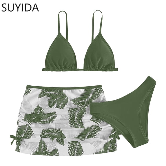 Girls Swimsuit Cover Up Cute Ruffle Bikini Set Drawstring Girls Swimwear Tankini 3 Piece Tropical Printed Girl Bathing Suit