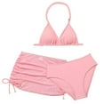 thumbnail image 1 of Girls Swimsuit Cover Up Ruched Side Bikini Set Adjustable Straps Tankini Set 3pcs Contrast Trim Girls Bathing Suit, 1 of 6
