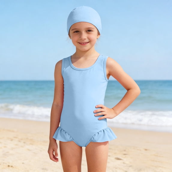 Girls Swimsuit Criss One Piece Swimsuits Wrap Tie Back Sheer Mesh Bathing Suit with Gold Metal Swimwear (Light Blue,15-16 Years)