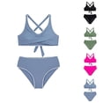 thumbnail image 1 of Girls Swimsuit Crisscross Tie Back Bikini Sets Two Piece Bathing Suit Kids Swimwear Size 7 16 Years, 1 of 4