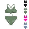 thumbnail image 1 of Girls Swimsuit Crisscross Tie Back Bikini Sets Two Piece Bathing Suit Kids Swimwear Size 7 16 Years, 1 of 4