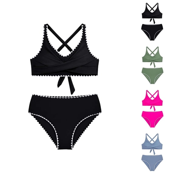 Girls Swimsuit Crisscross Tie Back Bikini Sets Two Piece Bathing Suit Kids Swimwear Size 7 16 Years