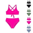 thumbnail image 1 of Girls Swimsuit Crisscross Tie Back Bikini Sets Two Piece Bathing Suit Kids Swimwear Size 7 16 Years, 1 of 4
