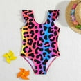 thumbnail image 1 of Girls Swimsuit Cute Leopard Print One Piece Swimwear with Sun Protection Ruffles Bathing Suit Summer Swim Purple 3-4 Y, 1 of 7
