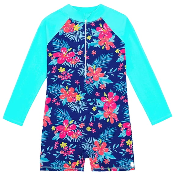 Girls Swimsuit Cute One Piece Swimwear with Sun Protection Ruffles Bathing Suit Navy 7-8 Y