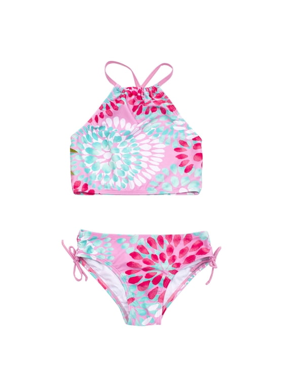 Girls Swimsuit Floral Tops Drawstring Bikini Bottoms Suit Girls Suit Girls Bikini New Split Water Drop Print Bikini Summer VacationSize 110/5-6T