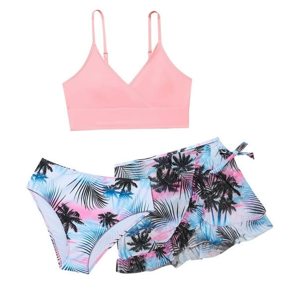 Girls Swimsuit Girl's 3 Piece Swimsuits Fruit Prints Bikini Bathing Suit Briefs Girls Bikini Beach Swimwear Set(Color:Red,Size:11-12 Years)