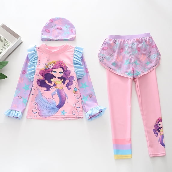 Girls Swimsuit Girl's Three Color Skirt Two Piece Swimsuits for Students Girls Bathing Suits Pink 3-5 Years
