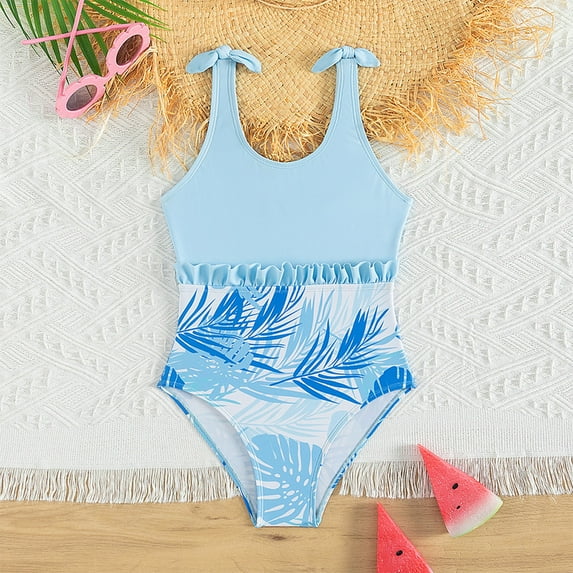 Girls Swimsuit,Girls 1 Piece Swimsuit Cute Swimwear Summer Floral Beach Sport Bathing,Rufflebutts Swimsuit girls,Swimsuits for Teen Girls(Color:Blue,Size:12)