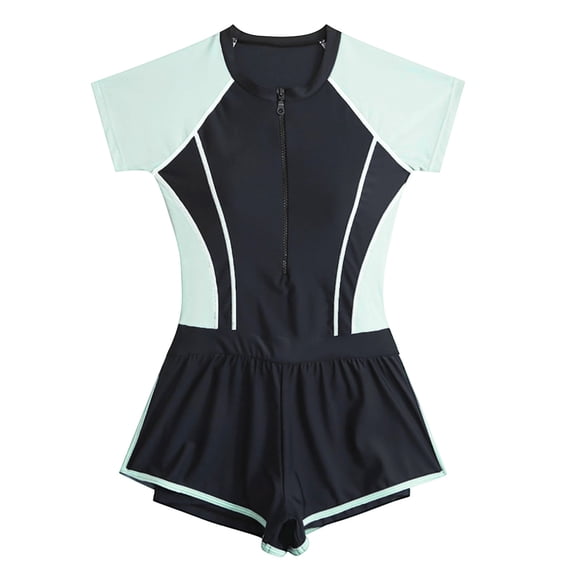 Girls Swimsuit Girls 2 Piece Swimsuit with Front Zipper & Short-Skirt Bottom Ash Trim Bathing Suit for Size 6-18