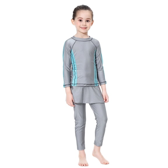 Girls Swimsuit,Girls Full Coverage Swimwear Long Sleeve Swim Shirt and Pants UPF 50 Sun Block for Beach Pool and Swimming,Swimsuit,Grey,6-7 Years