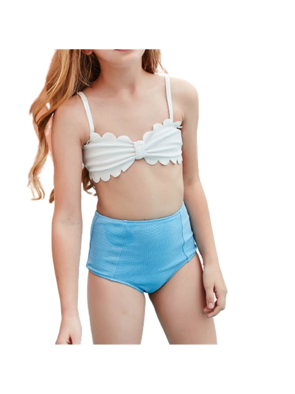 Girls Swimsuit,Girls Two Piece Swimsuit Solid Macrame Cute Holiday Design Beach Summer Girls Bikini Set for Swimming Pool Beach Vacation,Swimsuit,White,130
