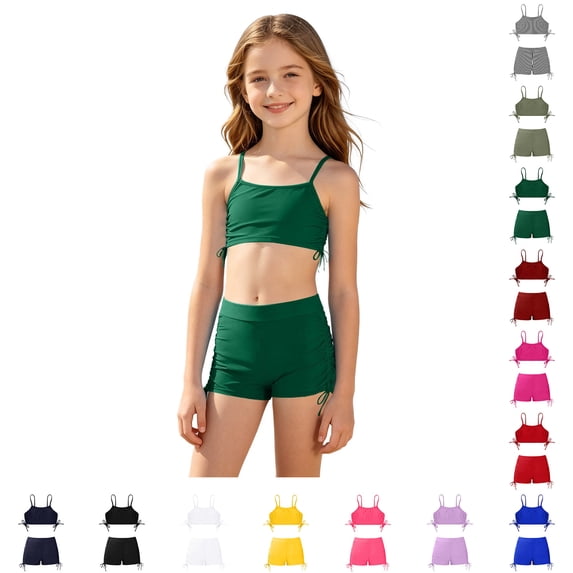 Girls Swimsuit Girls Two Piece Swimsuits Set Quick Dry Swimwear with Adjustable Drawstring Bikini Bottoms Tankini Size 7-16 Years
