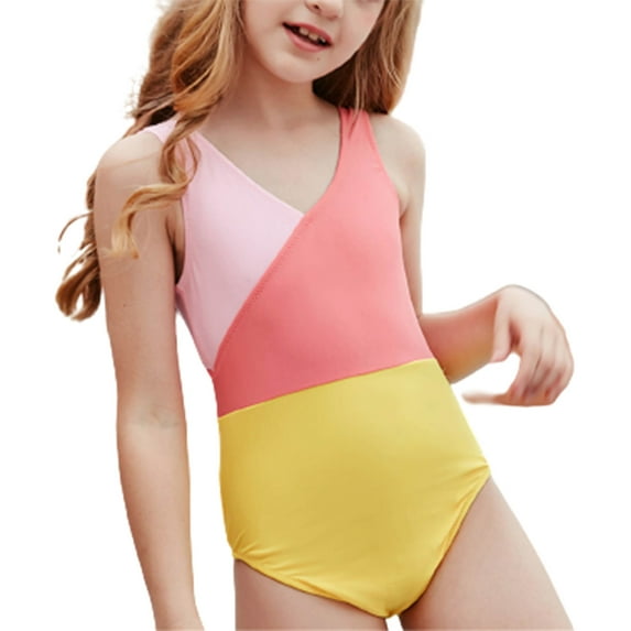 Girls Swimsuit Holiday Cutecolor Matching Bikini Set One Piece Swimsuit Bathing Swimwear Toddler Bathing Suit Girl,Size 150