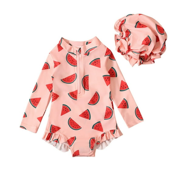 Girls Swimsuit Kids Baby Girls Rash Guard Cartoon Pattern Printing Swimsuit Swimwear Bathing Suit Girls' Swimwear Pink 18 Months-24 Months
