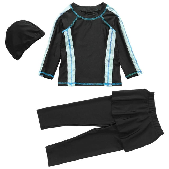 Girls Swimsuit Kids Conservative Full Cover Moderate Swimwear Summer Beachwear Swimwear Girls Bathing Suit Black 3 Years-4 Years