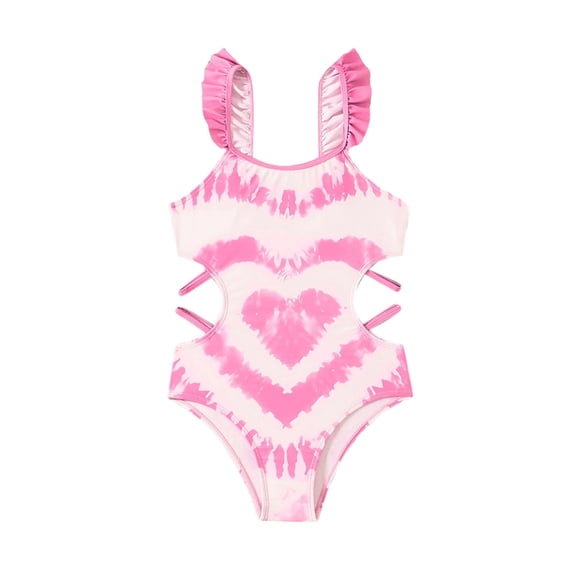 Girls Swimsuit Kids Girls Sleeveless One Shoulder Ruffle Swimsuits Solid Color Swimwear Bathing Suit Girls'swimwear Pink 9 Years-10 Years