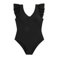thumbnail image 1 of QWIED Girls Swimsuit Kids One Piece Ruffle Sleeve Black Tankini Deep V Tummy Protected Swimwear Bathing Suit Swim Suit Size 7-8, 1 of 6