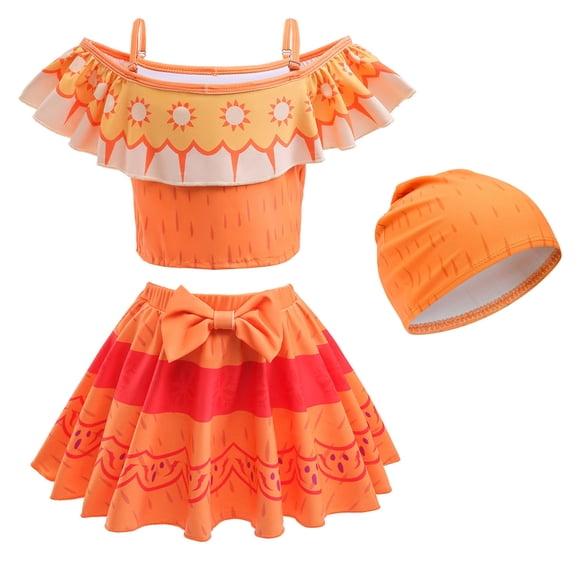 Girls Swimsuit Mirabel Swimwear Princess Off Shoulder Ruffle Two Piece Bathing Suit With Cap