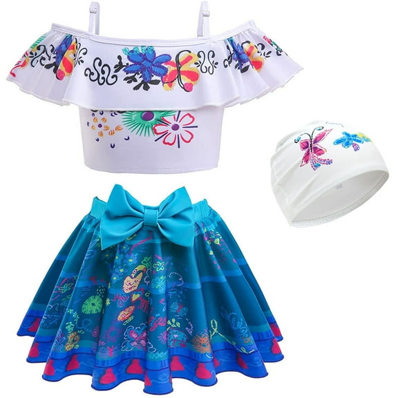 Girls Swimsuit Mirabel Swimwear Princess Off Shoulder Ruffle Two Piece Bathing Suit With Cap