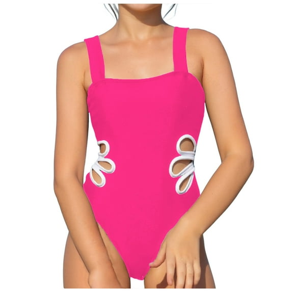 Girls Swimsuit One Piece Bathing Suit Adjustable Straps Solid Color Cut Out Butterfly Girls' Swimwear for 7-14Y Bikini Top No Boundaries