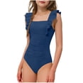 thumbnail image 1 of Girls Swimsuit One Piece Bathing Suit Ruffle Strap Swimwear Drawstring Swimsuits for Teens 2-13Y with Padded High Waist, 1 of 7