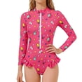 thumbnail image 1 of Girls Swimsuit One Piece Size 10 Cute Bow Tankini Quick Drying Crossback Floral Print Bathing Suits for Girls Stretch Strap Modest Swimwear with Cover Up Watermelon Red4-5 Years, 1 of 4