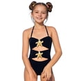 thumbnail image 1 of Girls Swimsuit One Piece Solid Color Star with Hollow Out Design Comfortable Bathing Halter Neck for Kids Black 13 Years-14 Years, 1 of 7