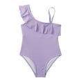 thumbnail image 1 of Girls Swimsuit One Piece Swimming Bathing Suit Quick Dry Striped Ruffle Summer Bathing Suits, 1 of 5