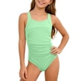 thumbnail image 1 of Girls Swimsuit One Piece Swimsuits Solid Ruched Bathing Suit for Girls Full Coverage Modest Padded Swimwear/Light Green, 1 of 4