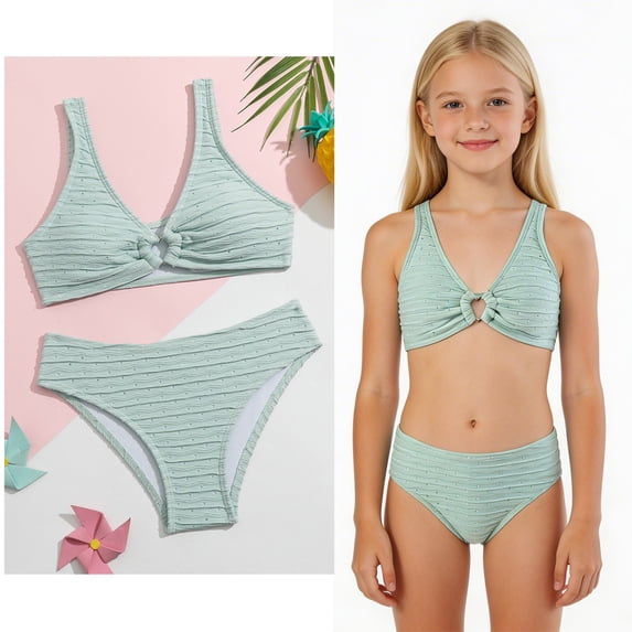 Girls Swimsuit Quick Dry Two Piece Girls Bathing Suits with Chest Pad Tween Bathing Suits Girls 11-12 Years