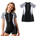 thumbnail image 1 of Girls Swimsuit Rash Guard Bathing Suit Black Short Sleeve Front Zipper Swimwear UPF 50+ Bathing Suits Athletic Training Swimsuit 9-10 Years, 1 of 8