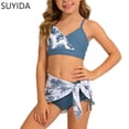 thumbnail image 1 of Girls Swimsuit Ribbed Bikini Set Drawstring Bottoms Tankini Sets 3-Piece Hawaiian Girls Bathing Suit&nbsp;size 12, 1 of 3
