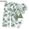 thumbnail image 1 of Girls Swimsuit Ruffle Bikini Set Drawstring Bottoms Tankini with Shorts 3pcs Ruched Color Block Beach Skirt Cute Ruched Bathing Suit, 1 of 6