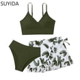 thumbnail image 1 of Girls Swimsuit Ruffle Bikini Sets for Girls 16-18 Drawstring Bottoms Girls Tankini Swimsuit 3 Piece Contrast Trim Ruffle Bathing Suit, 1 of 5