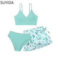 thumbnail image 1 of Girls Swimsuit Ruffle Bikini Spaghetti Strap Girls Tankini Swimsuit 3 Piece Tropical Printed Bathing Suit, 1 of 6