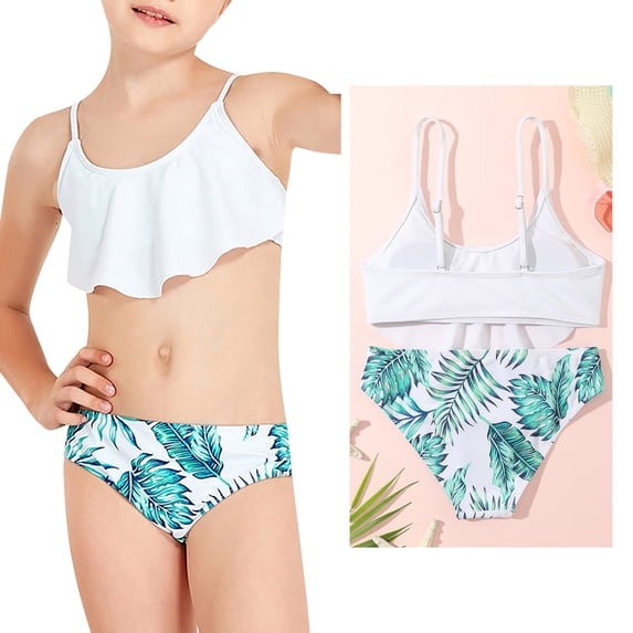 Girls Swimsuit Ruffled 2 Piece Swimsuit with Chest Pad Girl Swimsuit Size 13-14 Years