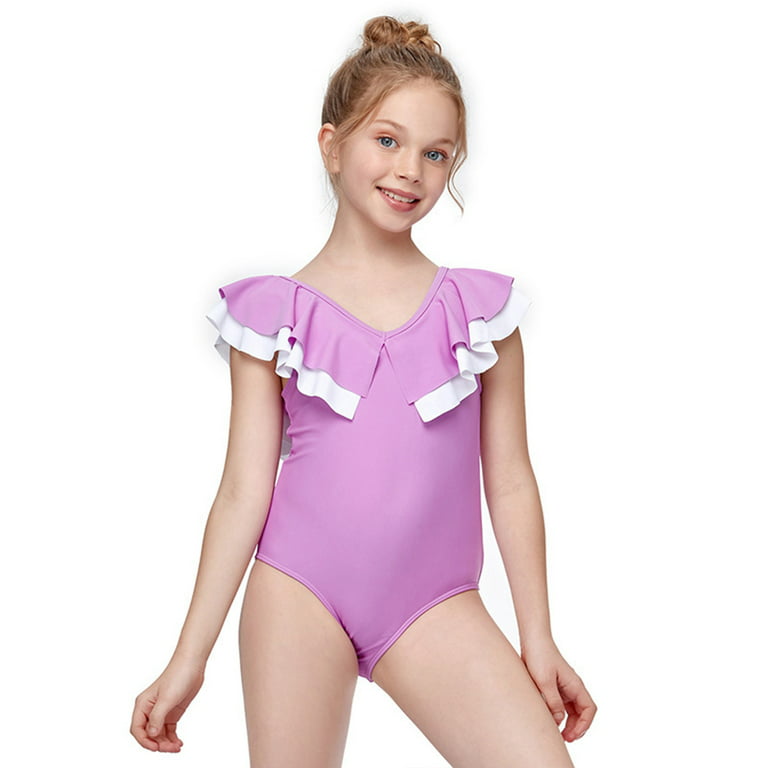 Girls Swimsuit Ruffled Sleeveless Swimwear One-Piece Beachwear Bathing Suit
