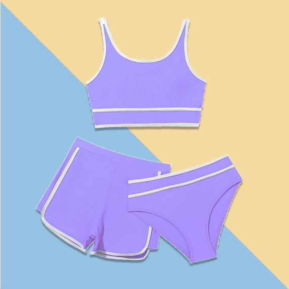 Girls Swimsuit Set 3 Piece Beach Bikini Set with Cover up Shorts Sport Bathing Suit For Teens 12-14